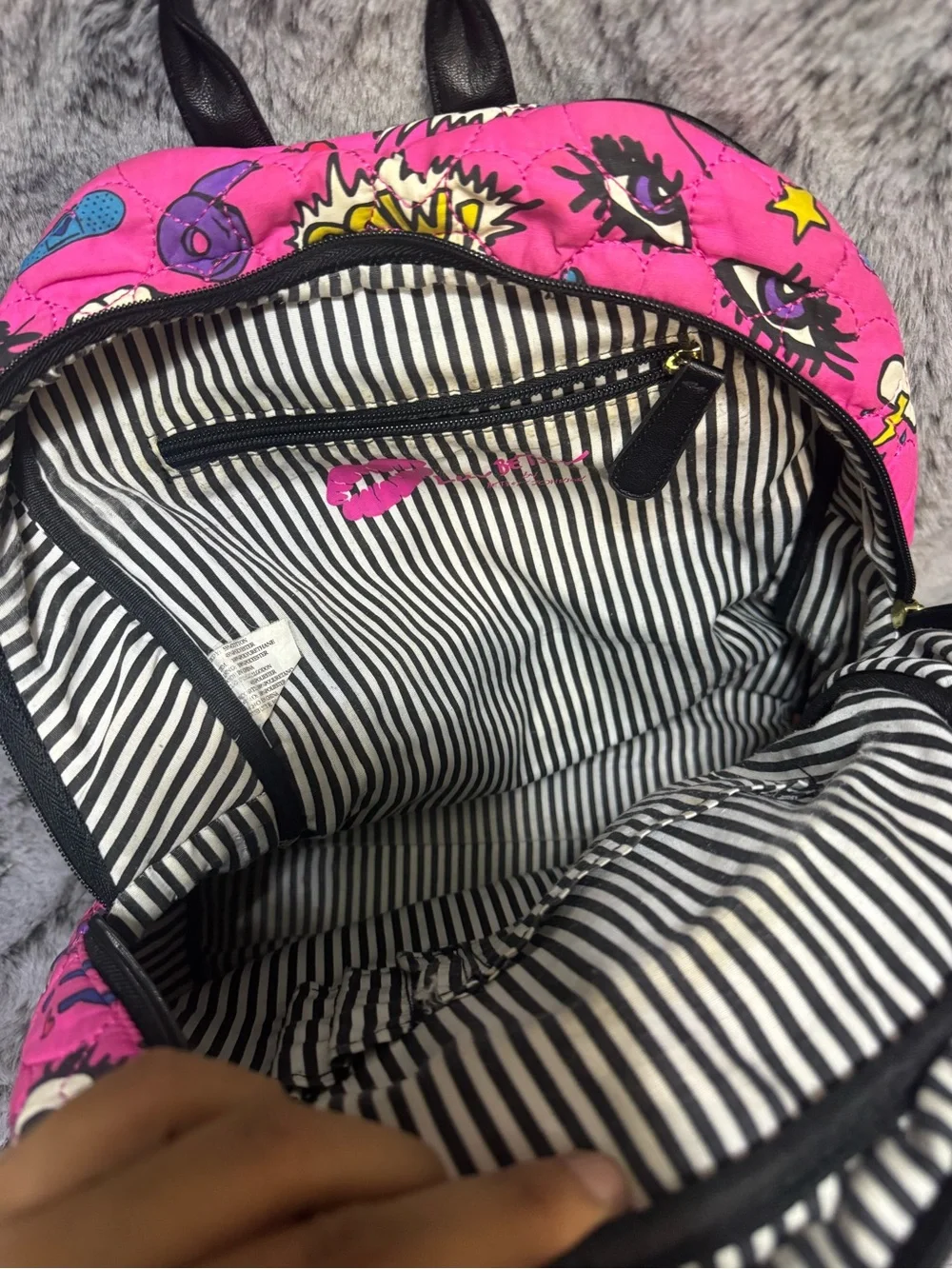Betsey Johnson Hot Pink Quilted Kids Graphic Backpack
